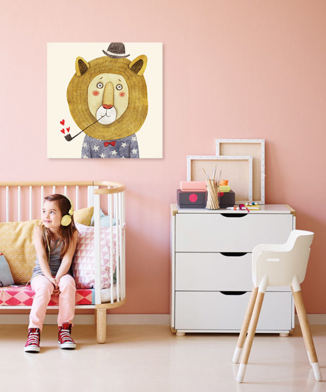 Tableau Déco Chambre Bébé – Lionceau Avec Couronne Royale, Dessin Mignon