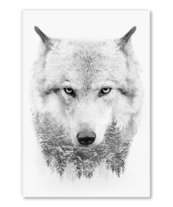 tableau deco loup noir et blanc scandinave