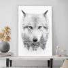 tableau deco loup noir et blanc scandinave