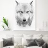 tableau deco loup noir et blanc scandinave