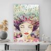 tableau deco portrait de femme florale aquarelle