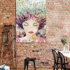 tableau deco portrait de femme florale aquarelle