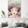 tableau deco portrait de femme florale aquarelle