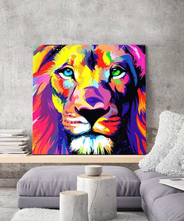 Tableau déco lion multicolor pop art - Tableau Deco