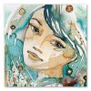 tableau portrait femme aquarelle turquoise