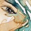 tableau portrait femme aquarelle turquoise