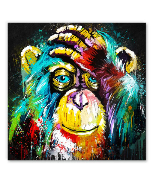 DFRES Tableau Singe Billard Drôle - Peinture Animaux Sur Toile 60x90cm, Affiche Murale Moderne Art Salon Dortoir, Décoration Maison Sans Cadre Noir