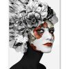 tableau portrait femme florale noir et blanc