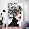 tableau portrait femme florale noir et blanc