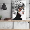 tableau portrait femme florale noir et blanc