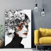 tableau portrait femme florale noir et blanc