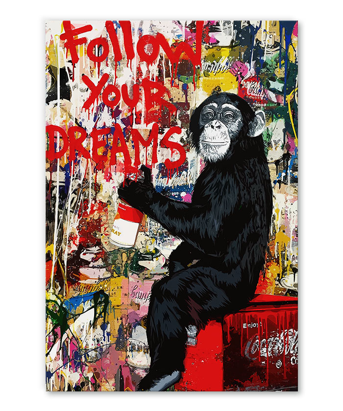 Tableau déco singe street art - Suivre ses rêves - Tableau Deco