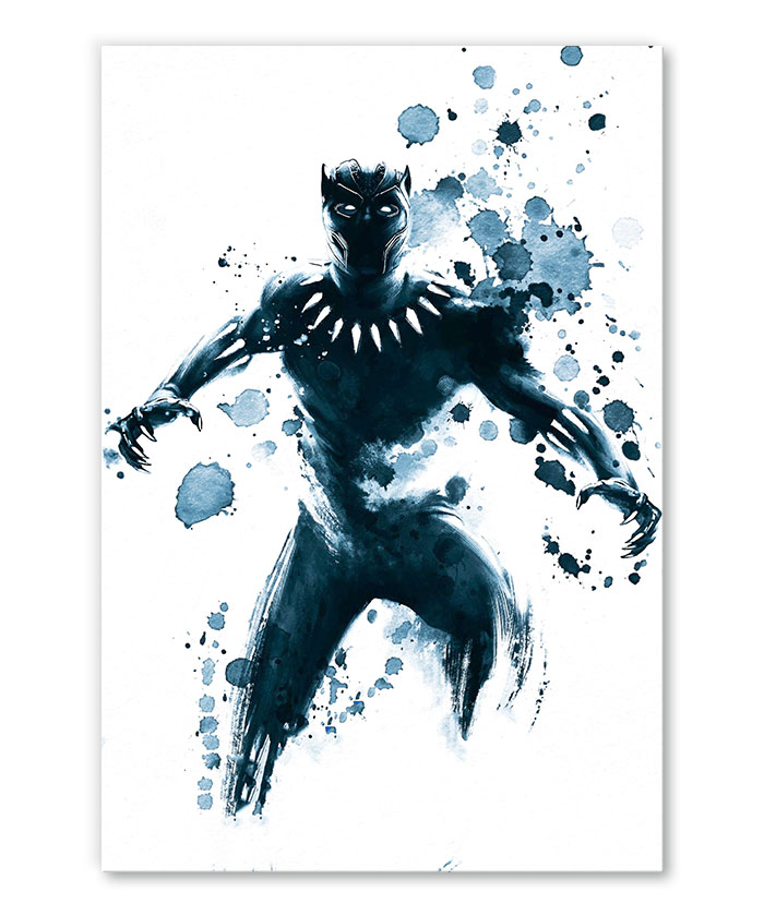 Tableau Black Panther Marvel encre watercolor pop art