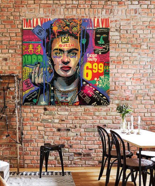Tableau Pop Art Signé SPACO - Frida Kahlo Style Street Art Graffiti, Peinture Française