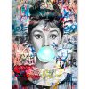 Tableau Audrey Hepburn Chewing-gum Street Art