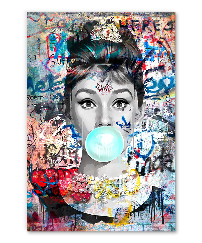 Tableau Audrey Hepburn Chewing-gum Street Art