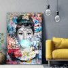 Tableau Audrey Hepburn Chewing-gum Street Art