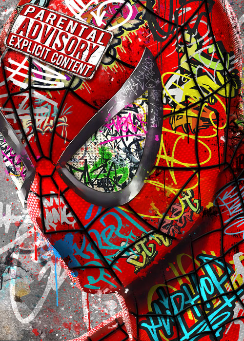 tableau déco spiderman street art