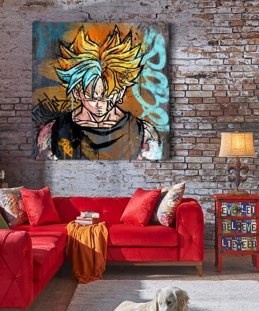 Poster Toile Dragon Ball Z - Billet De 2$ Dollars Avec Figurine Sangoku, Coton