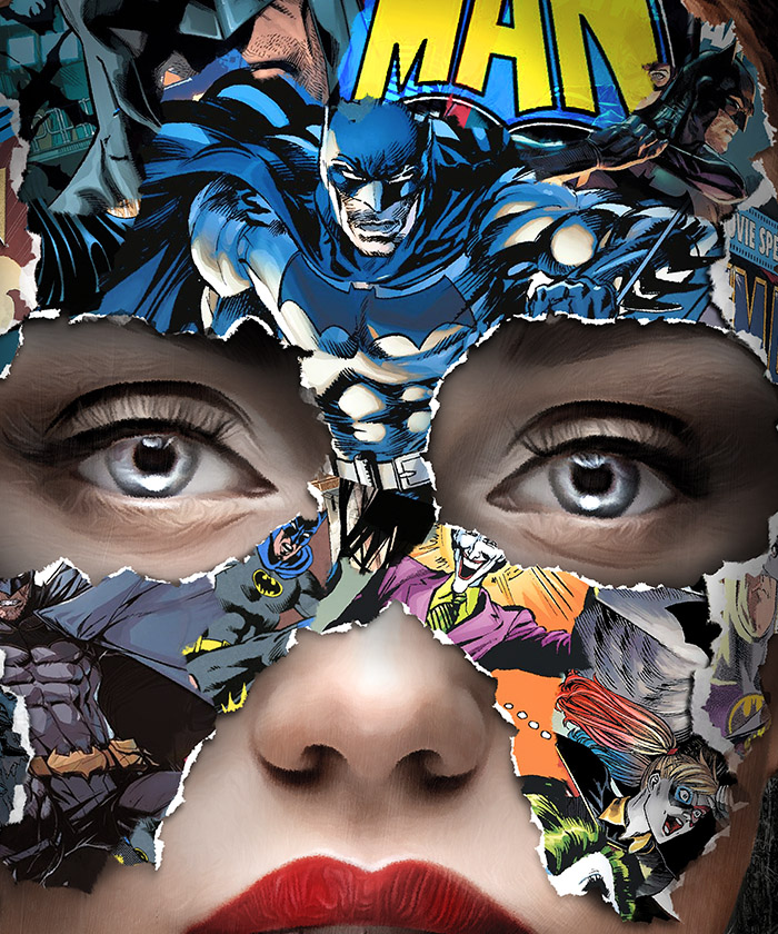 Tableau déco portrait femme masque Batman Dc Comics - Tableau Deco