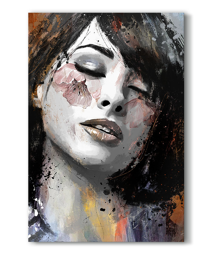 Tableau déco portrait femme larmes de fleur peinture pop art