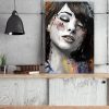 Tableau déco portrait femme larmes de fleur peinture pop art