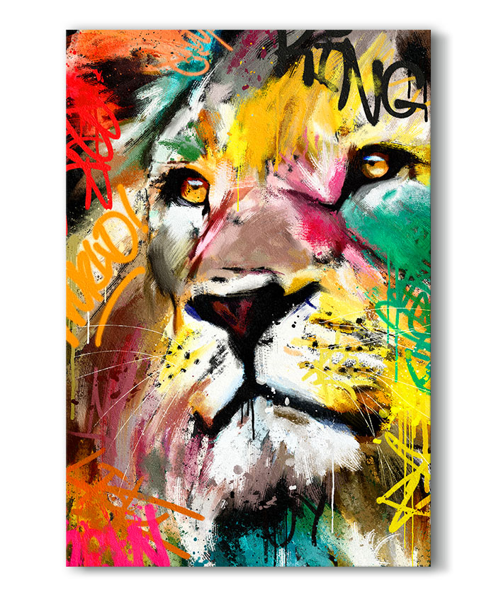 Tableau deco portrait lion peinture street art