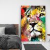 Tableau deco portrait lion peinture street art