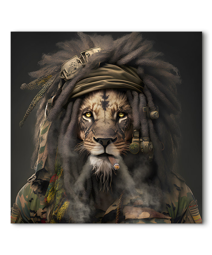 tableau deco Portrait de Lion Rasta Militaire avec son cigare