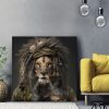 tableau deco Portrait de Lion Rasta Militaire avec son cigare