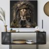 tableau deco Portrait de Lion Rasta Militaire avec son cigare