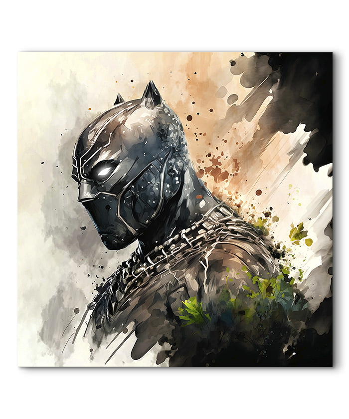 Tableau portrait Black Panther peinture aquarelle pastel super héros