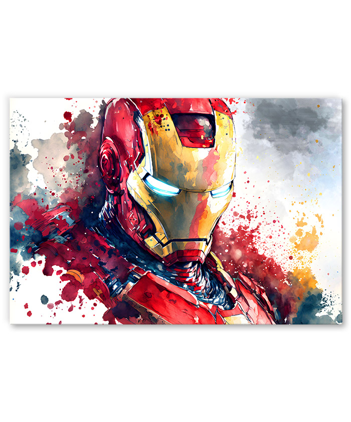 Tableau Iron Man Marvel Nuage Aquarelle