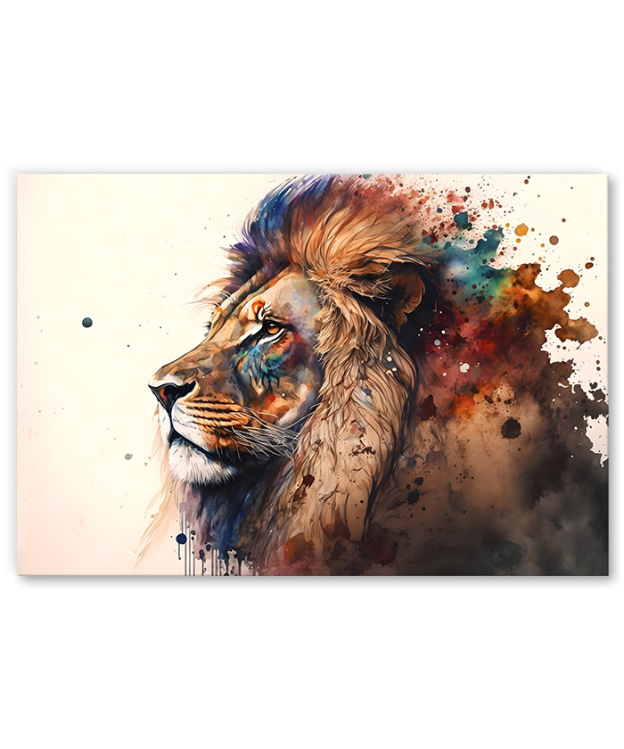 Tableau deco portrait Lion aquarelle animal sauvage