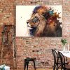 Tableau deco portrait Lion aquarelle animal sauvage
