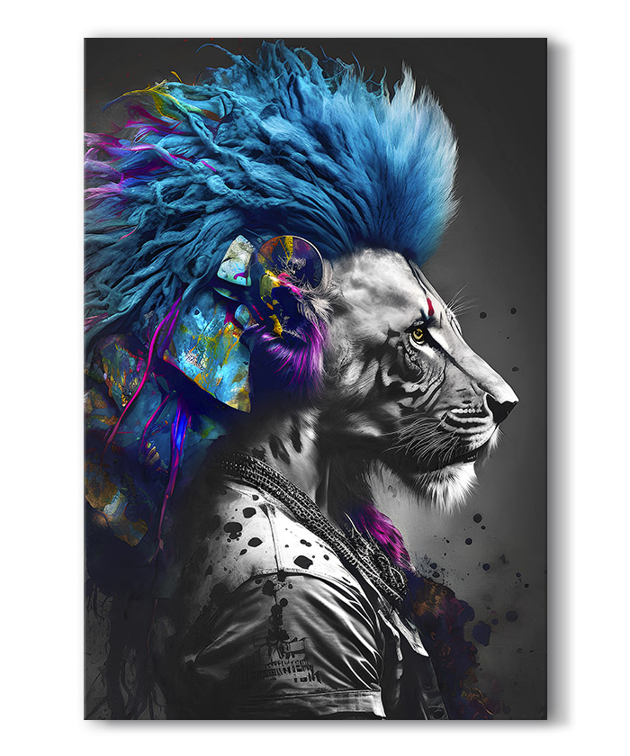 Tableau portrait lion punk rockeur