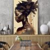 tableau peinture portrait femme africaine chevelure de feuilles