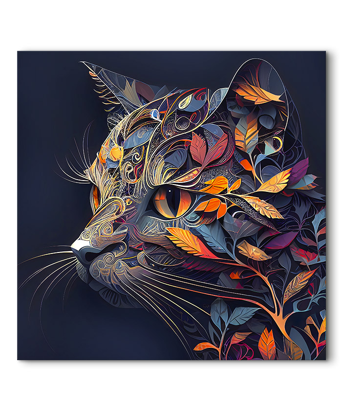 tableau deco design tête d'un chat moderne feuille pop-art artiste