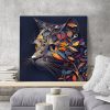 tableau deco design tête d'un chat moderne feuille pop-art artiste