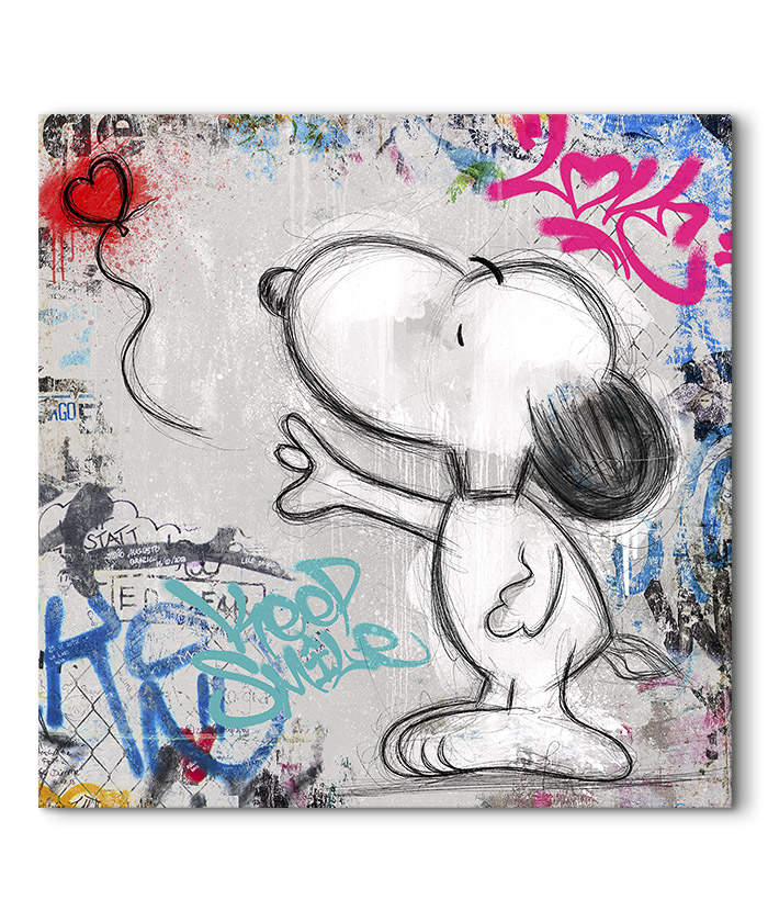 tableau deco Snoopy et son ballon street-art style Banksy