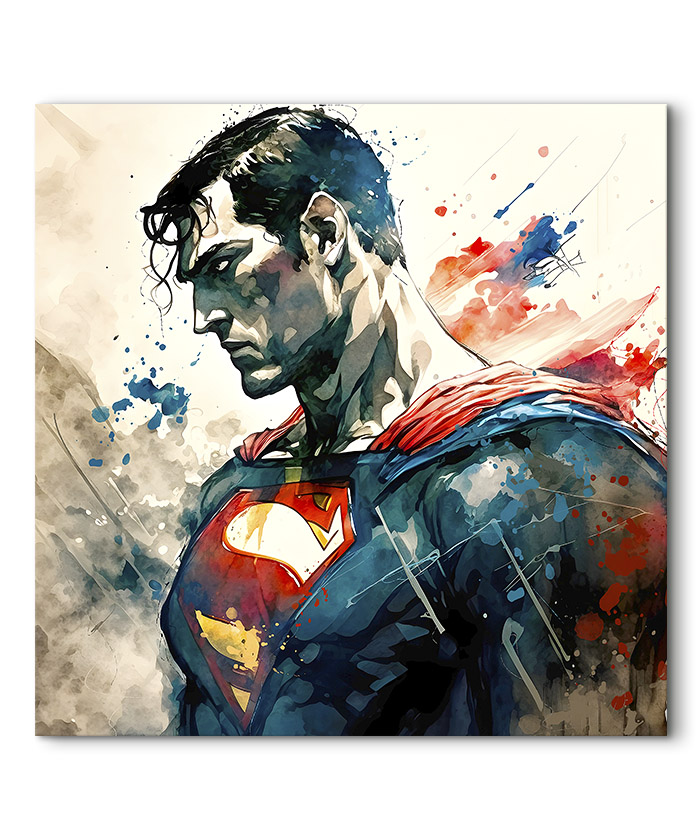 Tableau portrait Superman peinture aquarelle pastel super-héros