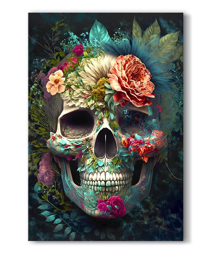 Tableau deco Crâne tête de mort floral