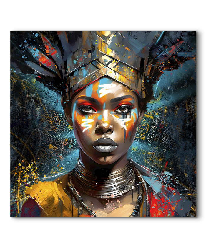 tableau deco portrait femme africaine tradionnelle couronne sauvage maison du monde