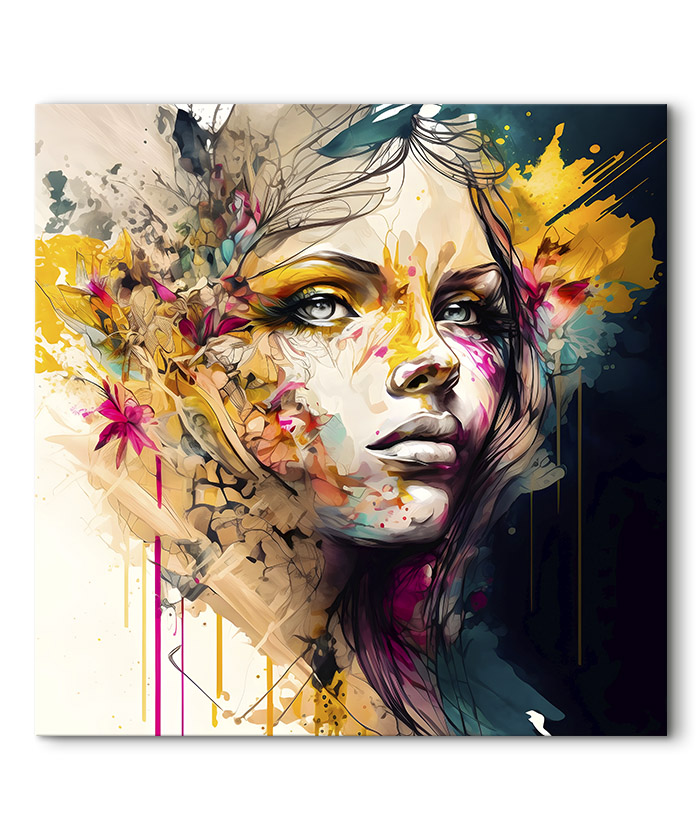 tableau deco portrait de femme peinture florale street art