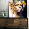 tableau deco portrait de femme peinture florale street art