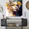 tableau deco portrait de femme peinture florale street art
