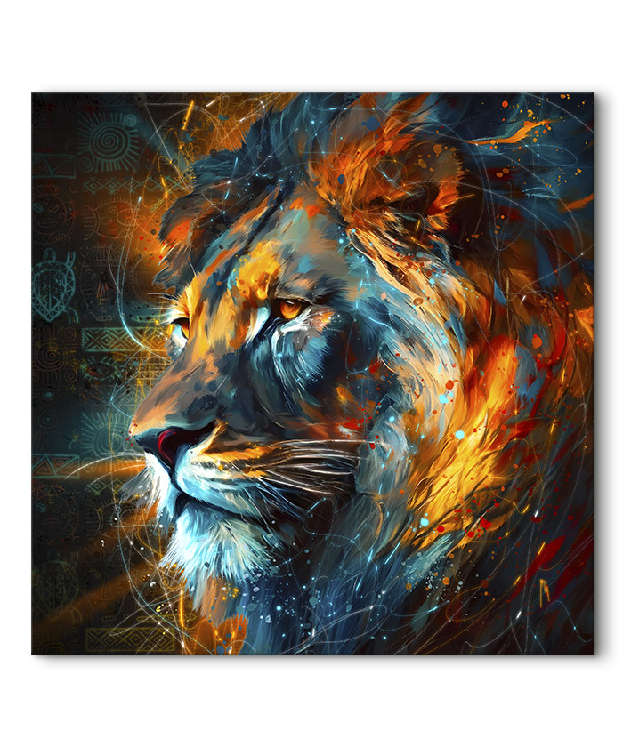tableau deco portrait tête de lion couleurs Afrique monde