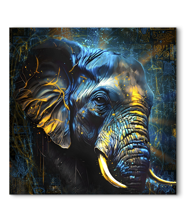 tableau portrait tete elephant design couleurs pop art animal