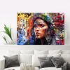 tableau deco portrait femme indienne street art