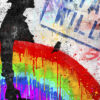 Tableau déco L'homme à l'arc en ciel street-art banksy
